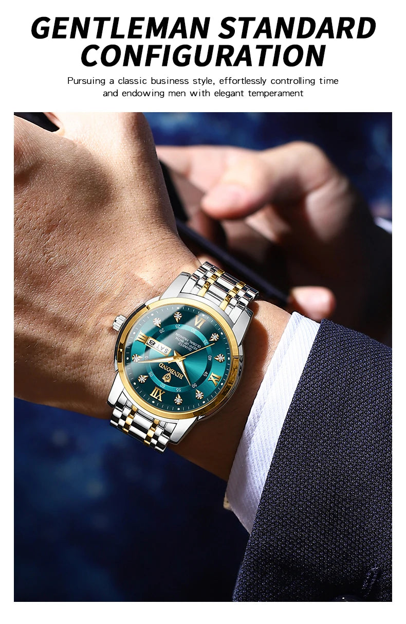 2025 Quartz Watch for Men Luxury Diamonds Gold Watch Waterproof Luminous Stainless Steel Business Men's Quartz Watch Mens Watch