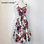 MARYYIMEI Fashion Design Summer Women's Dress Spaghetti Strap Backless Square-Neck Casual Holiday Cotton Dresses