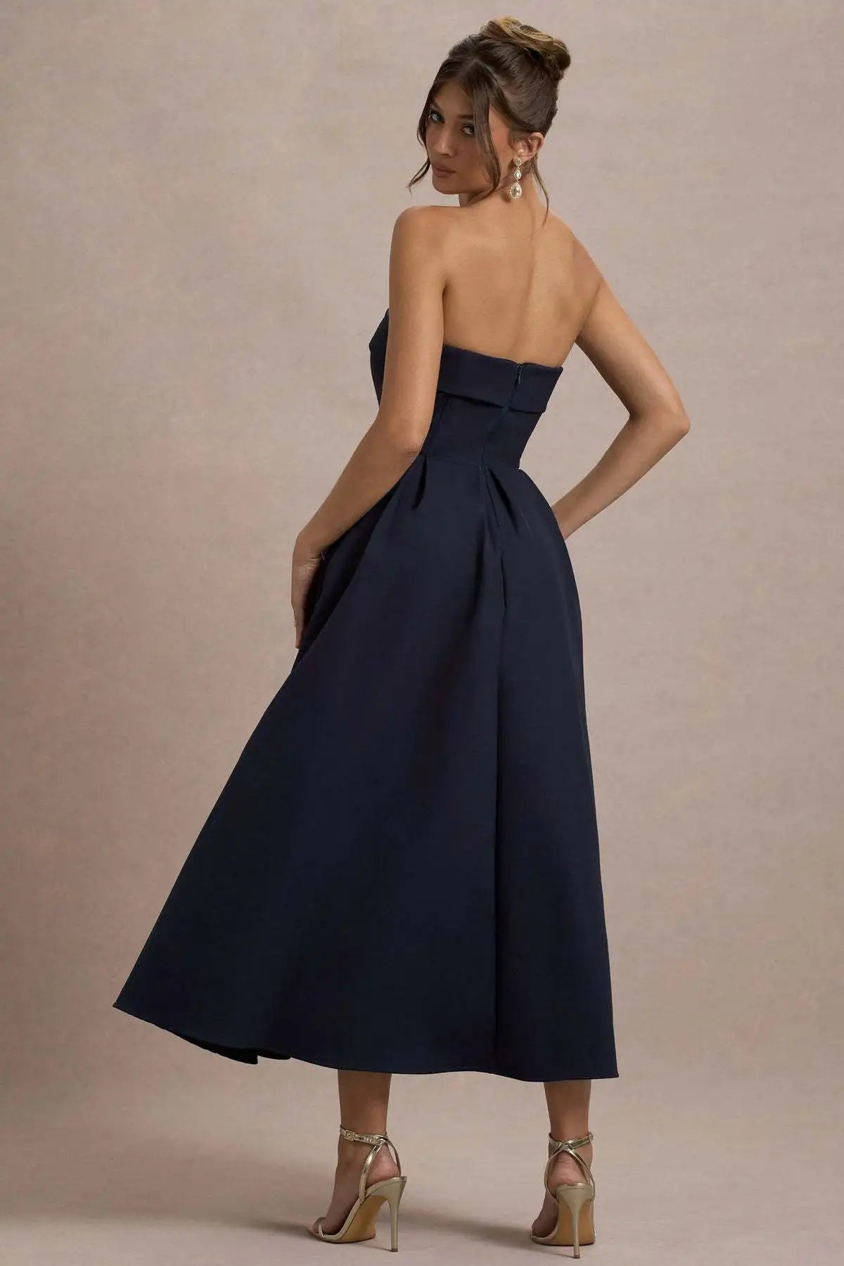 2025 French Fashion Elegant Long Evening Dress Women High-end Solid  Sleeveless Strapless Party Dress Chic Minimalist Clothes