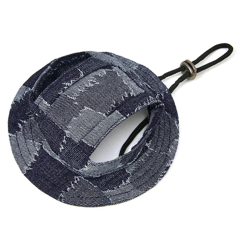 Round Brim Pet Cap Visor Hat Pet Dog Denim Sun Cap with Ear Holes for Small Medium Large Dogs Puppy Outdoor Outfits Cat Dog Caps