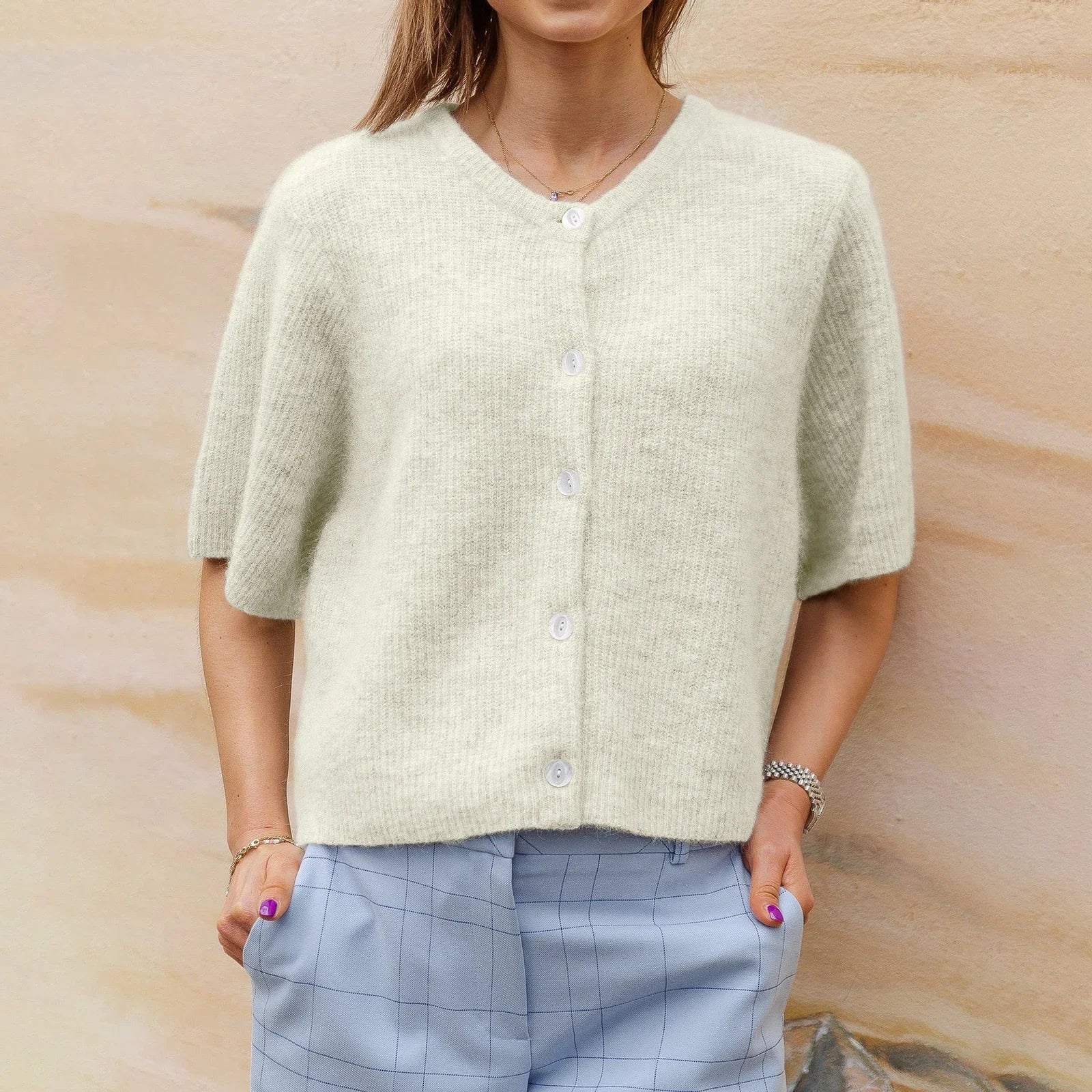 2000s Sweaters y2k Clothes Women Solid Color Round Neck Single Breasted Short Sleeve Cardigan Tops Fashion Streetwear