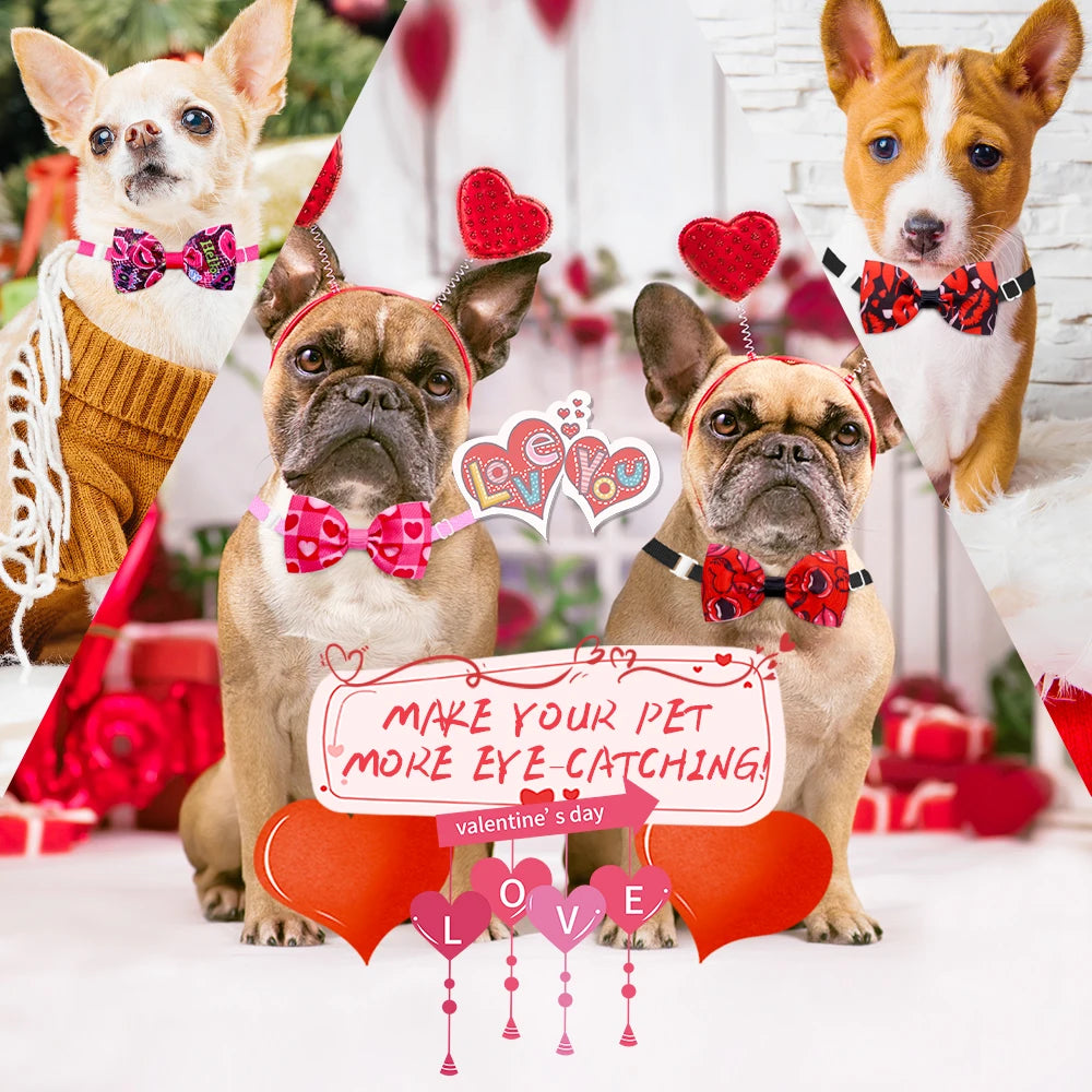10pc Dog Bow Tie Valentine's Day Dog Grooming Accesories Pink Love Pets Dogs Bowties Neckties Spring  Samll Dog Accessories