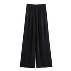 TFMLN New Women's High Waist Wide Leg Pants Fashion Elastic Waist Long Straight Trousers Lady Casual Solid Pocket Pants Summer