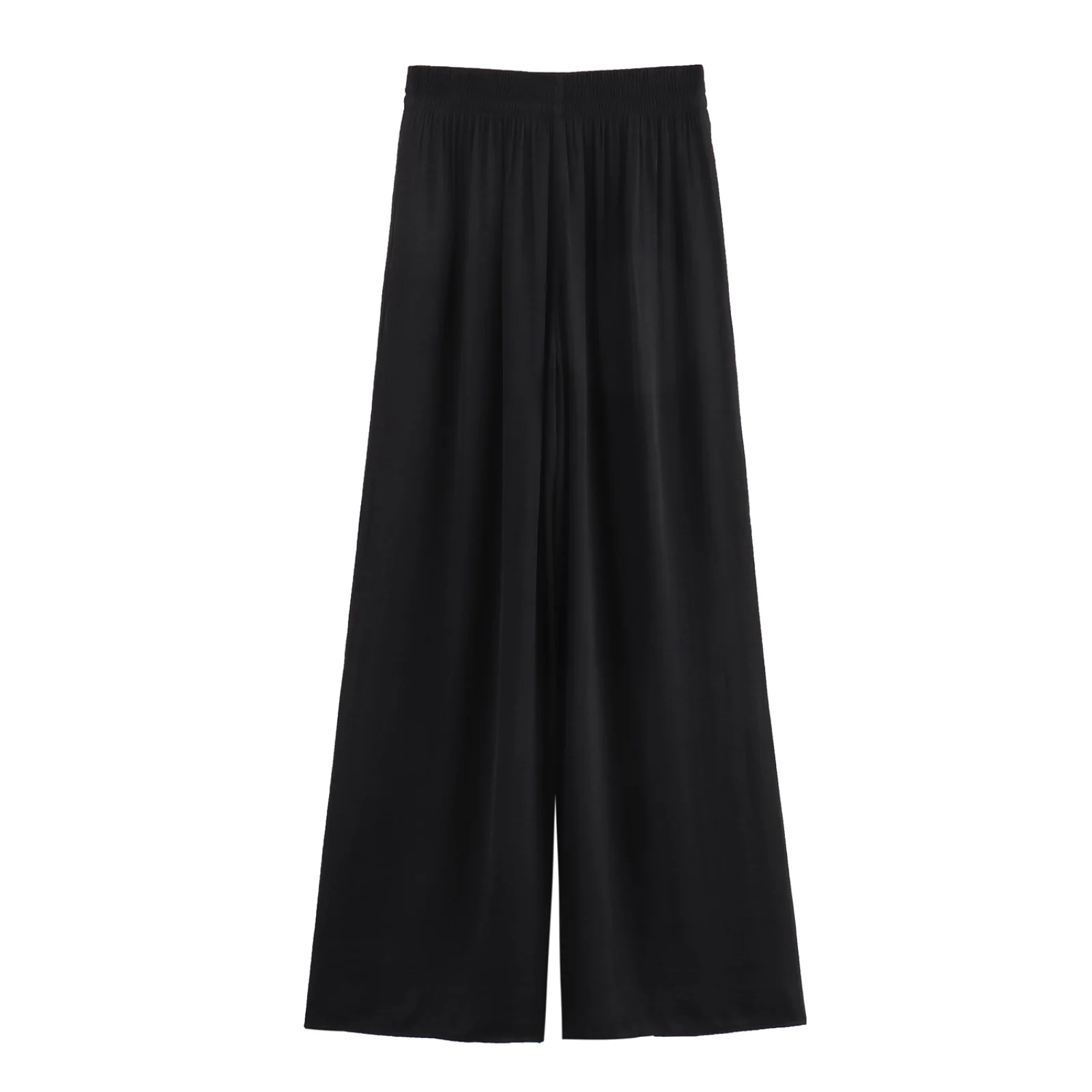 TFMLN New Women's High Waist Wide Leg Pants Fashion Elastic Waist Long Straight Trousers Lady Casual Solid Pocket Pants Summer