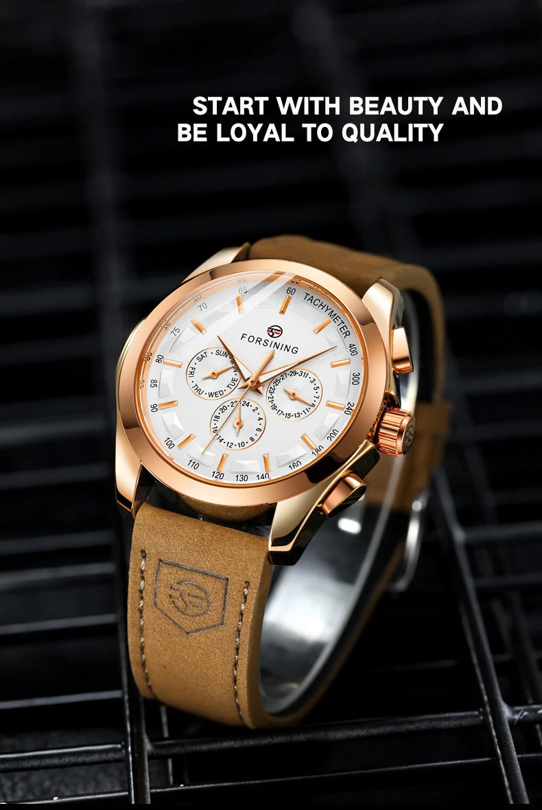 FORSINING Men Watches Automatic Mechanical Watch Luxury Gold Clock Genuine Leather Waterproof Watch Men Military Wristwatch Man