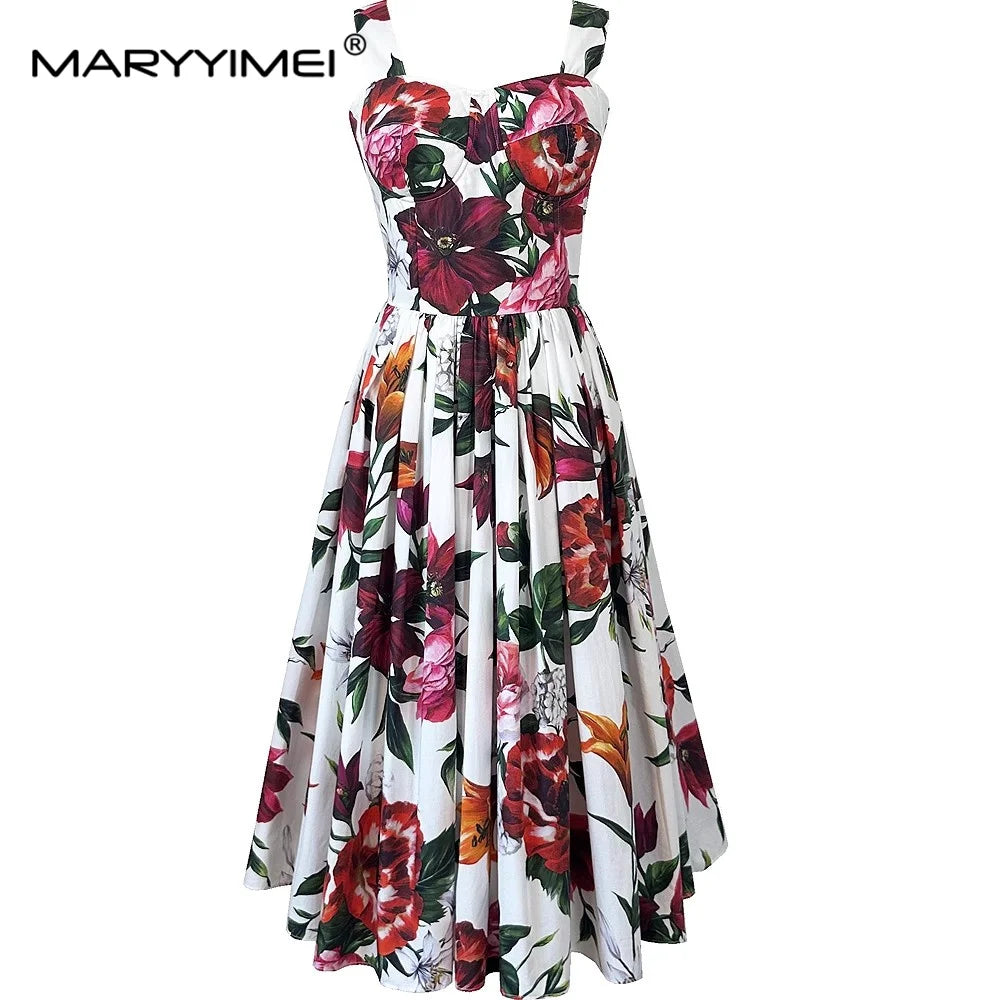 MARYYIMEI Fashion Design Summer Women's Dress Spaghetti Strap Backless Square-Neck Casual Holiday Cotton Dresses