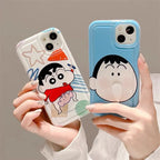 3D Rotating Crayons Shin-Chans Phone Case For IPhone 16 15 14 Pro Max Plus 11 13 12 Mini Pro Max Cover Airbag Clear Soft Casing