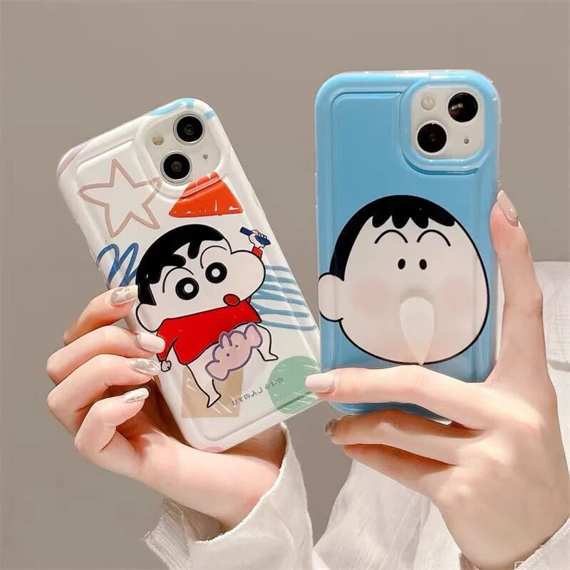 3D Rotating Crayons Shin-Chans Phone Case For IPhone 16 15 14 Pro Max Plus 11 13 12 Mini Pro Max Cover Airbag Clear Soft Casing