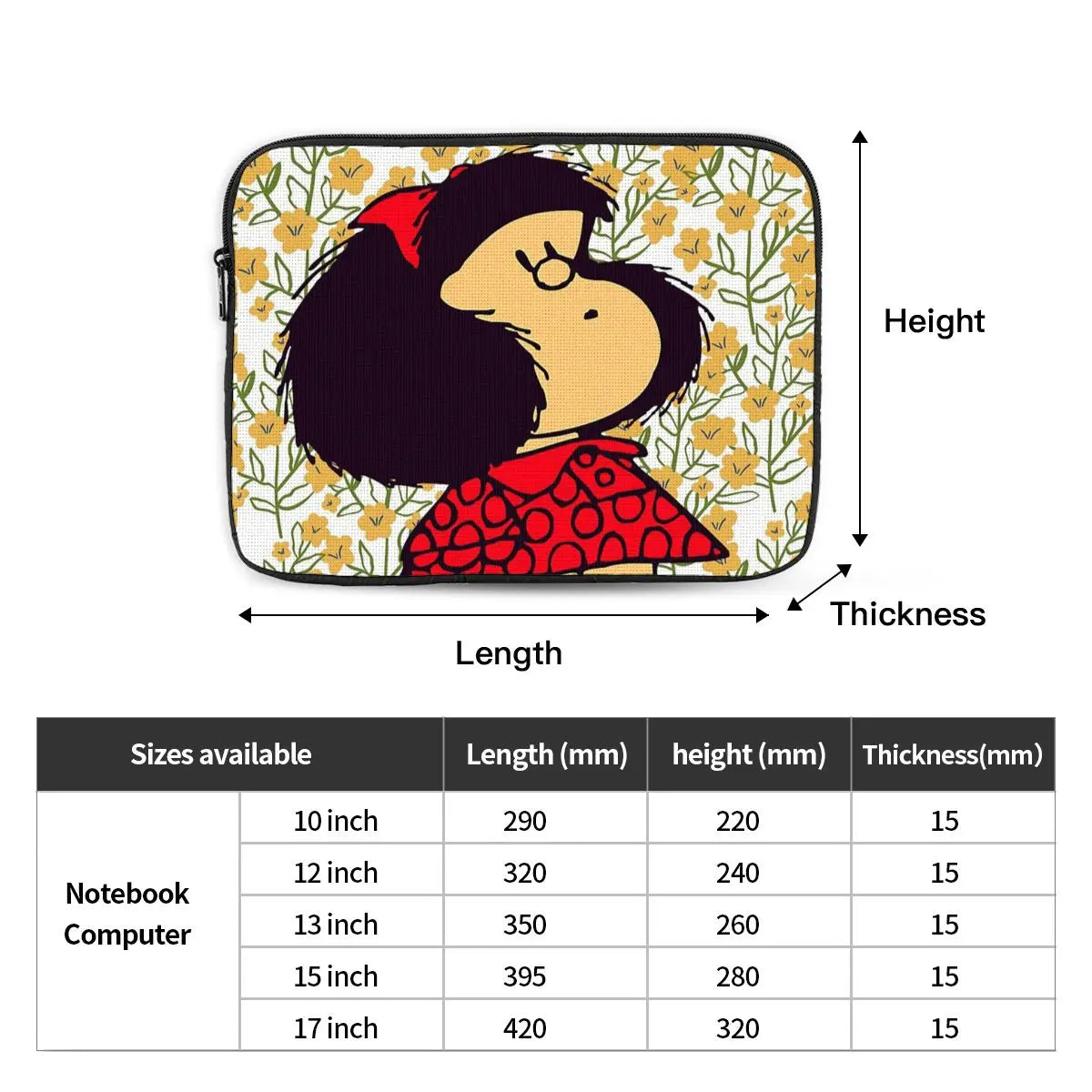 Laptop Notebook Bag Case Mafalda And Flowers Computer Sleeve Case Kawaii Cartoon 10 12 13 15 17 Inch Shockproof Case Bag