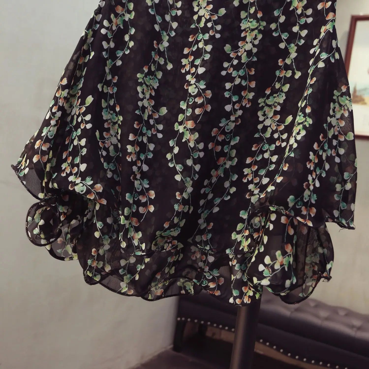 Korean Style Floral Printed Blouse Shirts Summer Sleeveless Ruffle Women Chiffon Shirts