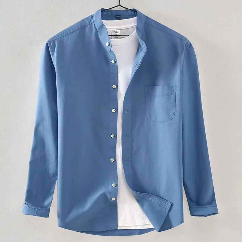 2025 Cotton Stand-up Neck Oxford Spinning Anti-wrinkle Casual  Spring  Autumn New Men's Shirt Jackets  Long Sleeve Shirt Men's