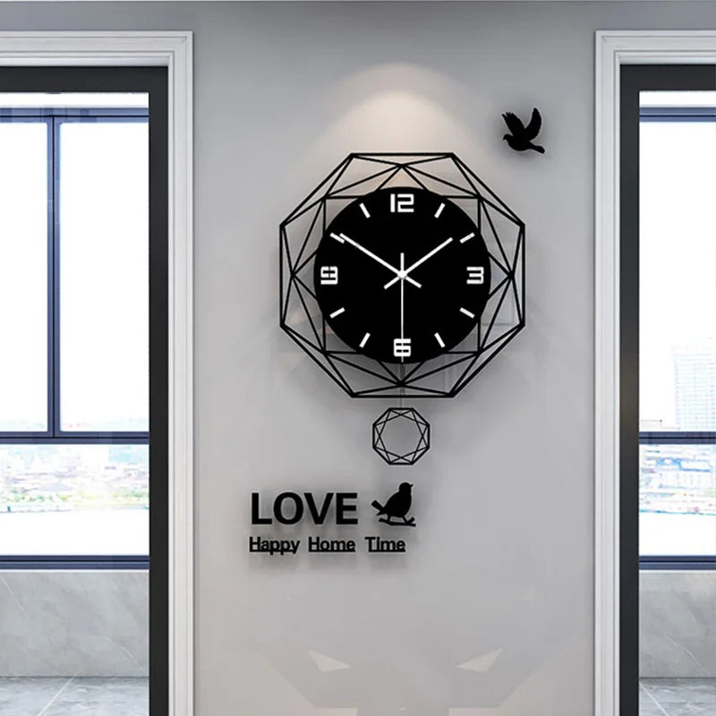 Polygonal Swinging Wall Clock with Swinging Function Suitable for Living Room Office Living Room Decoration Clock