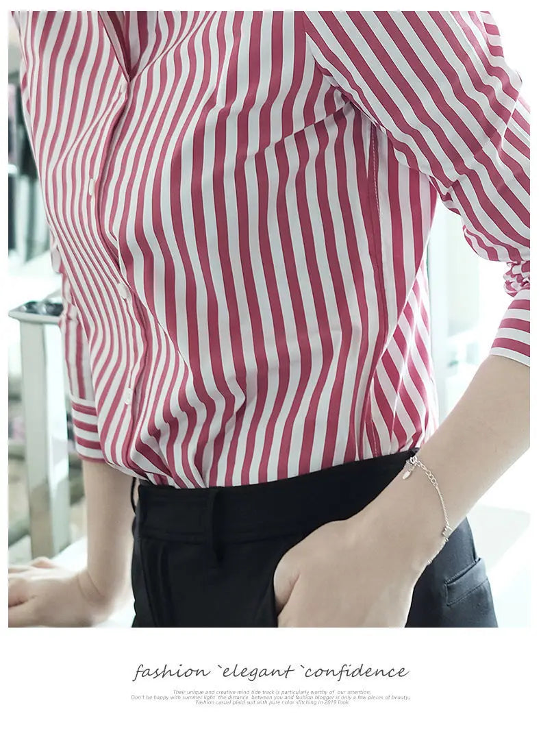 Women's Clothing Commute Striped Shirt 2025 New Spring Autumn Long Sleeve Fashion Single-breasted Casual Turn-down Collar Blouse