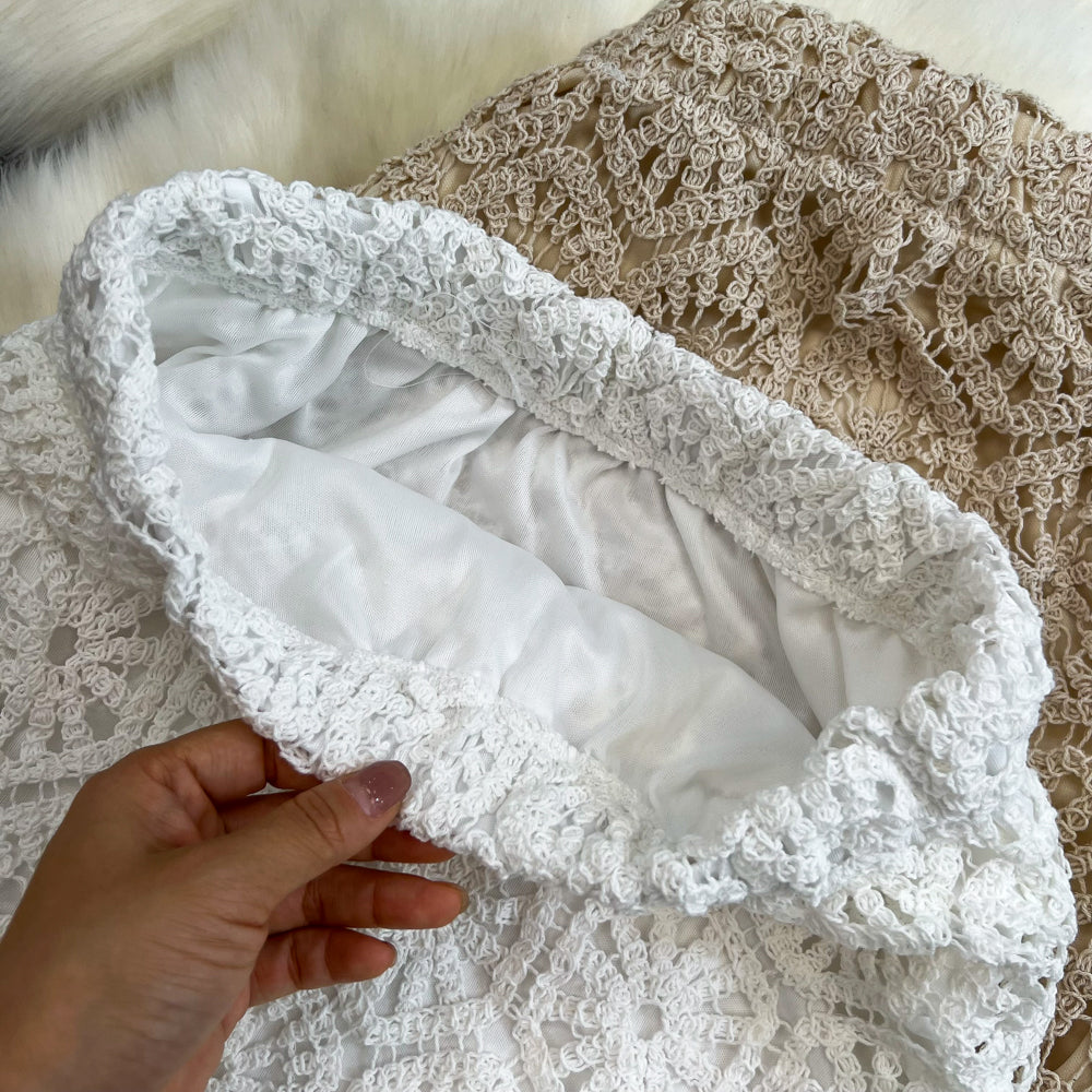 Boho Holiday Long Skirts Women Crochet Hollow Out Female Trumpet Skirt Ladies Elegant Lace Patchwork Summer Skirt Dropshipping