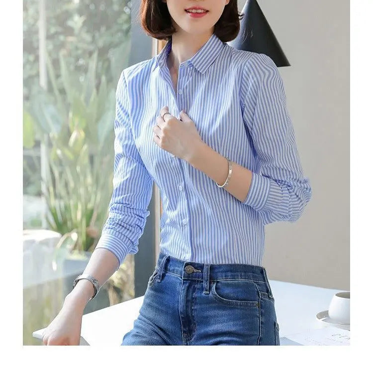 Women's Clothing Commute Striped Shirt 2025 New Spring Autumn Long Sleeve Fashion Single-breasted Casual Turn-down Collar Blouse