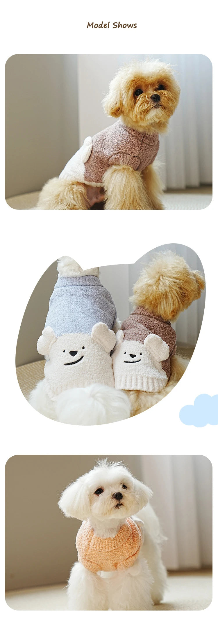 Warm Dog Sweaters Soft Comfortable Fleece Pet Sweaters for Small Dogs Cute Bear Puppy Knitted Coat for Chihuahua Maltese Bichon
