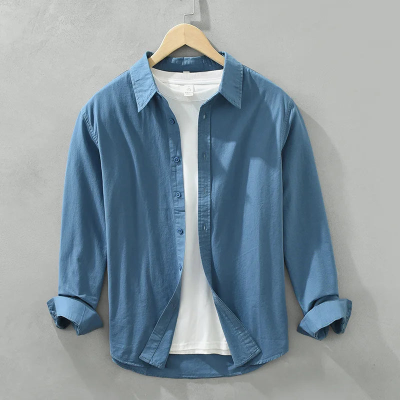 2025 Spring New Casual 100% Cotton Long Sleeve Shirt for Men Multi-color Simple Solid Color Classic Daily Shirts CM6651