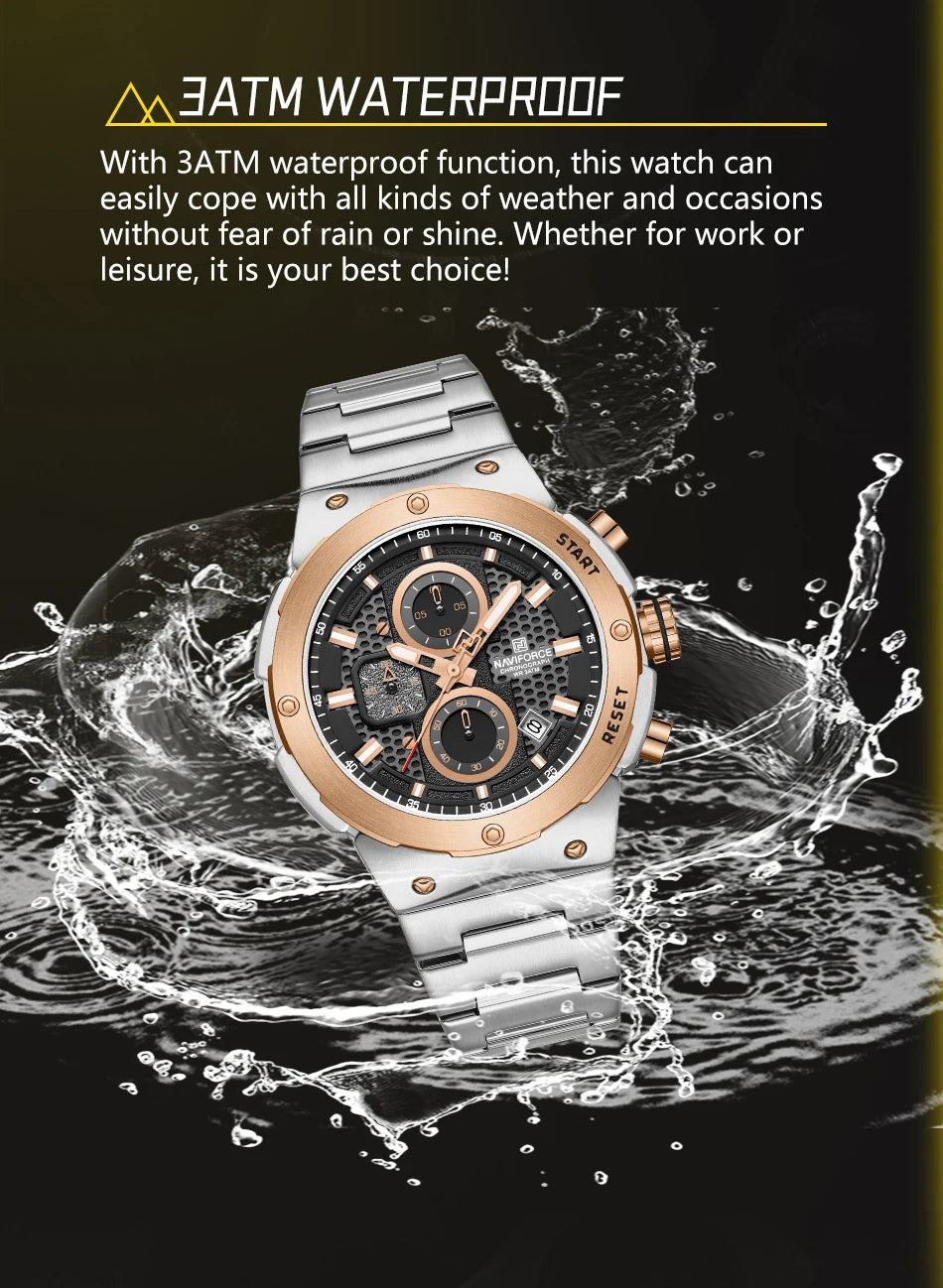 NAVIFORCE Man Quartz Top Brand Watch Luxury Luminous Chronograph Wristwatch Stainless Steel Waterproof Men Date Calendar Clock