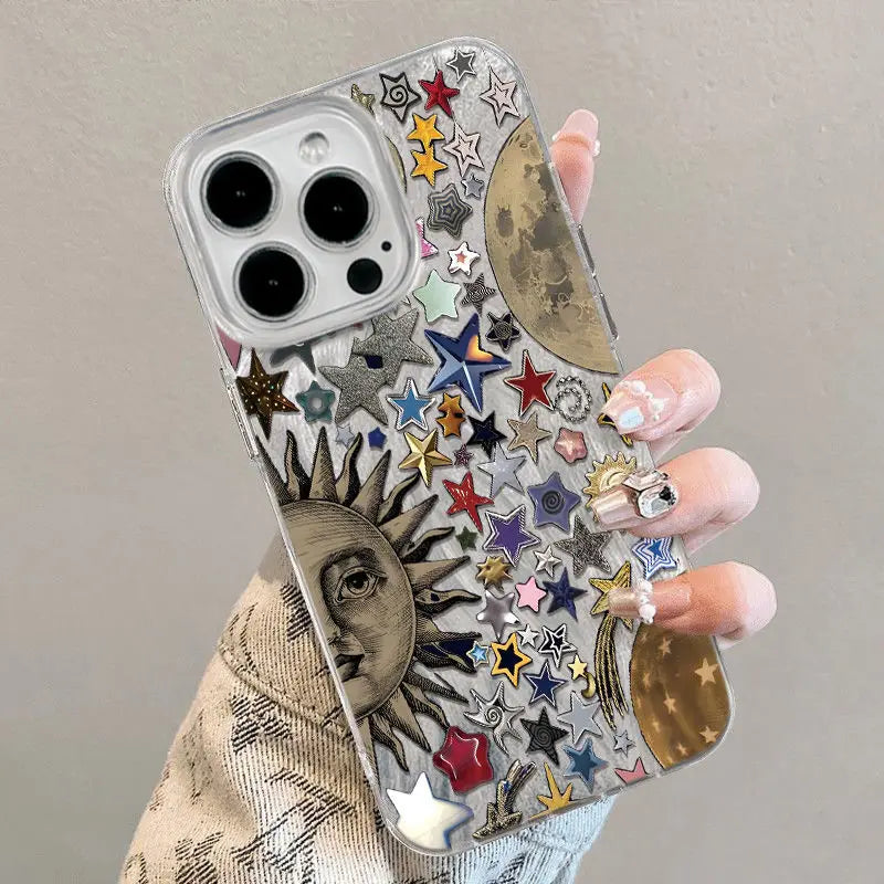 Sun Flower INS Phone Case For iPhone 16 15 14 13 12 11 Pro Max 16E XS XR 7 8 Plus SE2 Starry Sky Pattern Cover Shockproof Cover