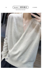 Japanese Kimono Cardigan Pure Wool Sweater Female Cross V-Neck Knitted Cardigan 2023 Spring and Autumn Loose Leggings Retro Top
