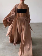 Spring Summer Women's 3pcs Suit Sexy Puff Sleeve Jacket Ladies Temperamental Commute Wide Leg Trousers Fashion Sets 2025 New