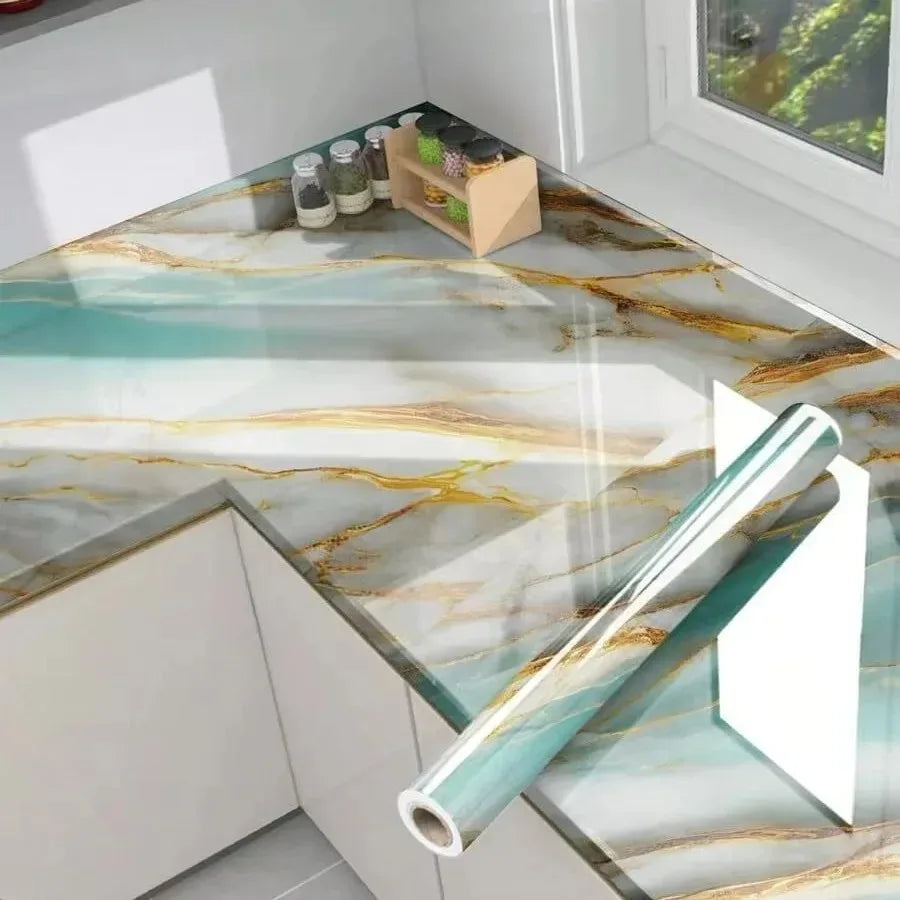 40cm Marble Pattern Kitchen Wall Stickers Self-Adhesive Oil-Proof Stain-Resistant Livingroom Resistant Home Decorative Wallpaper