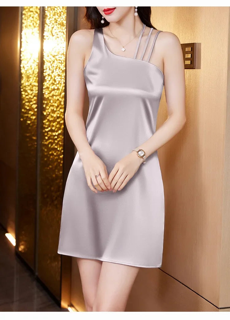 Silk Satin Halter Dress Spring Summer Sleeveless Base Vest Skirt Irregular Inner Wear Women's Clothing Dress Style
