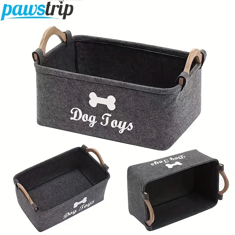 Felt Pet Toy Storage Basket Foldable Dog Toy Box Large Capacity Storage Basket for Dog Cats Household Storage Container