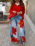 Krisstargirl Women Flower Printed Loose Trousers 2025 Spring Summer Trendy High Waist Not Denim Long Pants Bottoms for Woman