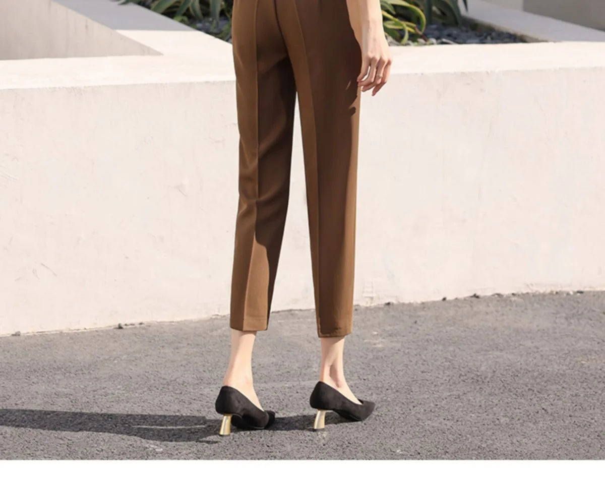 Office Lady Fashion Coffee Harlan Suit Pants Spring Summer Thin Women Koreon Women High Waist Casual Slim Cropped Trousers 2023