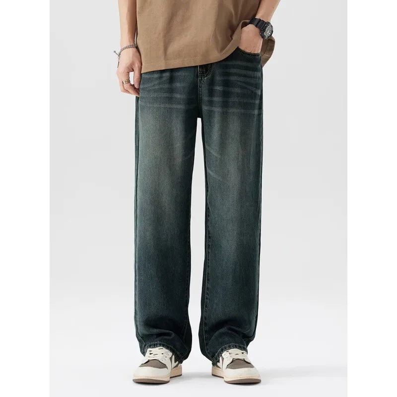 Spring Summer Thin Men's Loose Jeans Lyocell Draped Soft Fashion Loose Pants Streetswear Vintage Straight Y2K Denim Trousers