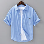 2025 Spring Summer New Casual Striped Cotton Short Sleeve Shirts for Men Clothing Soft Turn-down Collar Shirts DCC03