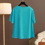 Women Blouse And Tops Summer Short Sleeve Chiffon T-shirt Middle Age Female Fashion Pullover Tshirts Shirts Large Size L-6XL