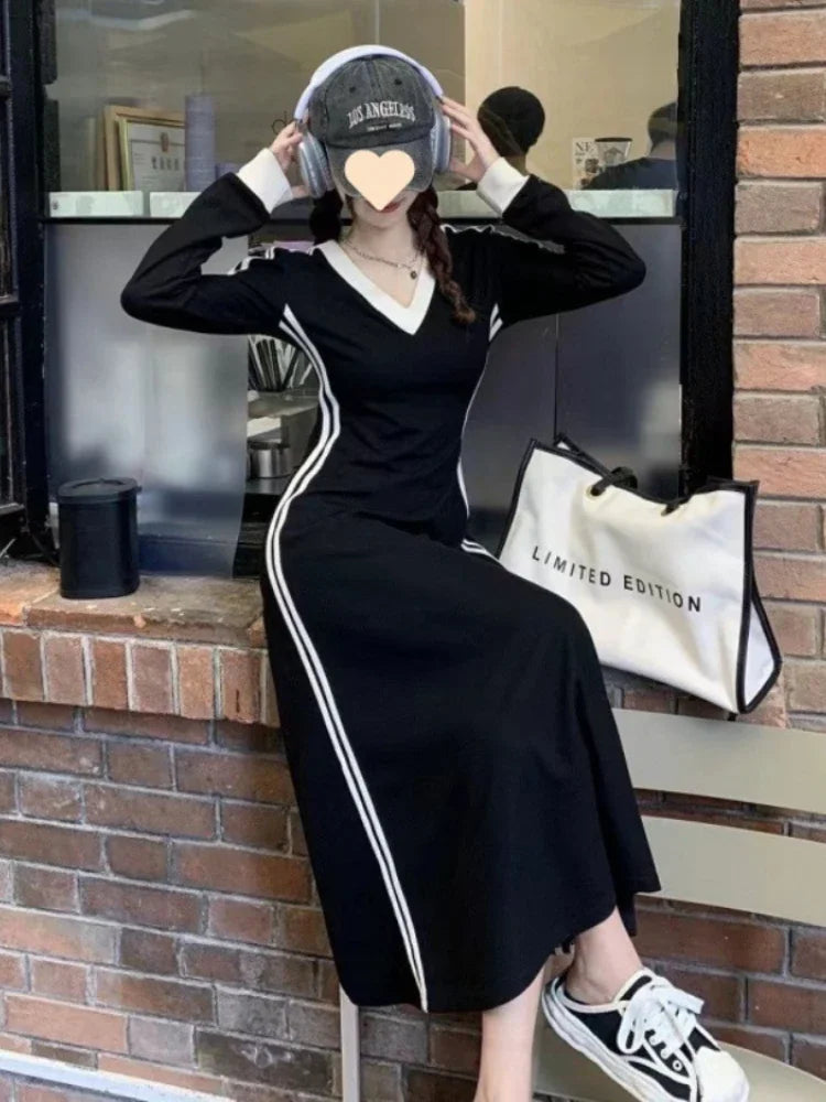 Plus Size 4xl 5xl Casual Slim Long Sleeve Dresses Summer Black Office Lady Womens Clothing Spring Korean Fashion Elegant Dress