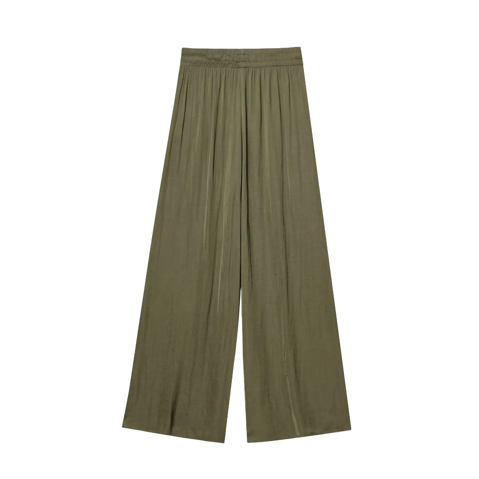 TFMLN New Women's High Waist Wide Leg Pants Fashion Elastic Waist Long Straight Trousers Lady Casual Solid Pocket Pants Summer