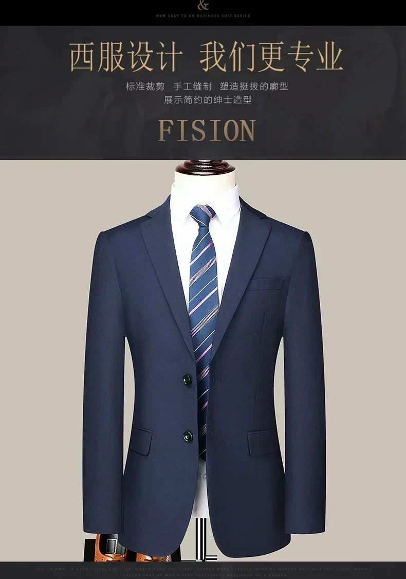 S-8XL New  (Blazer+ Pants) Men's Fashion Business Gentleman Trend Slim-fit Casual Wedding Travel Plus-size Solid Color Suit