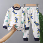 Spring Autumn Sleepwear Kids Comfort Cotton Pajamas Set Durable and Soft Unisex Cartoon Dinosaur for Boy Girl Children Clothes