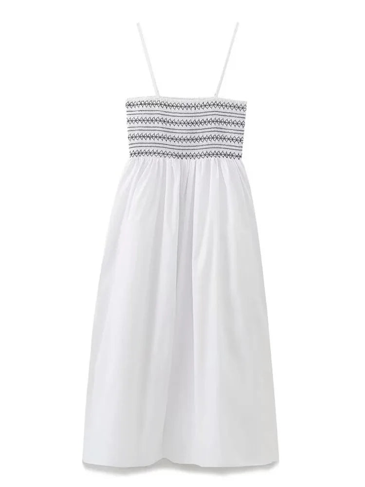 Neck Sleeveless Mid-Calf Party Dress Chest Elastic A-line Dress TRAF Elegant Summer Women Patchwork Strap Dress 2024 Sexy