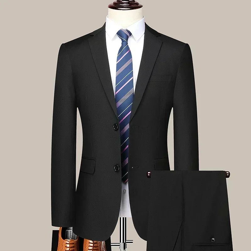 S-8XL New  (Blazer+ Pants) Men's Fashion Business Gentleman Trend Slim-fit Casual Wedding Travel Plus-size Solid Color Suit