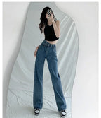 Design Sensibility High-Waisted Slimming Jeans Loose-Fit Straight-Leg Women's Korean Style Tie-Detail Wide-Leg Casual Trousers