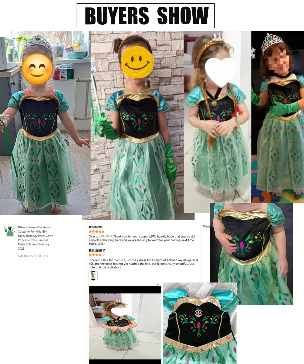 Anna Costume For Kids Girl Fancy Birthday Party Gown Princess Dress Carnival Party Children Clothing Full Printing Vestidos