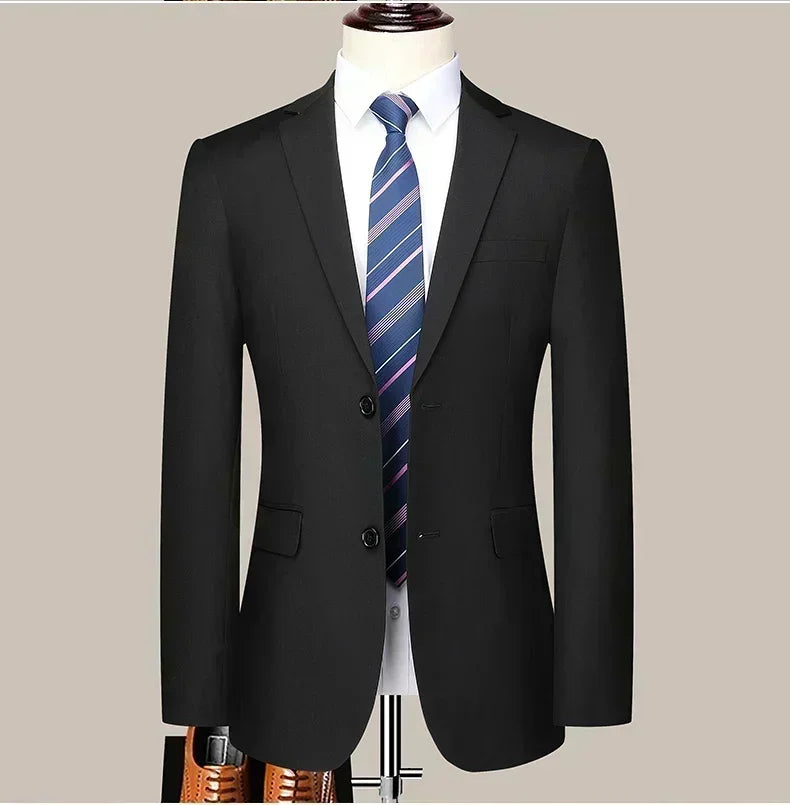 S-8XL New  (Blazer+ Pants) Men's Fashion Business Gentleman Trend Slim-fit Casual Wedding Travel Plus-size Solid Color Suit