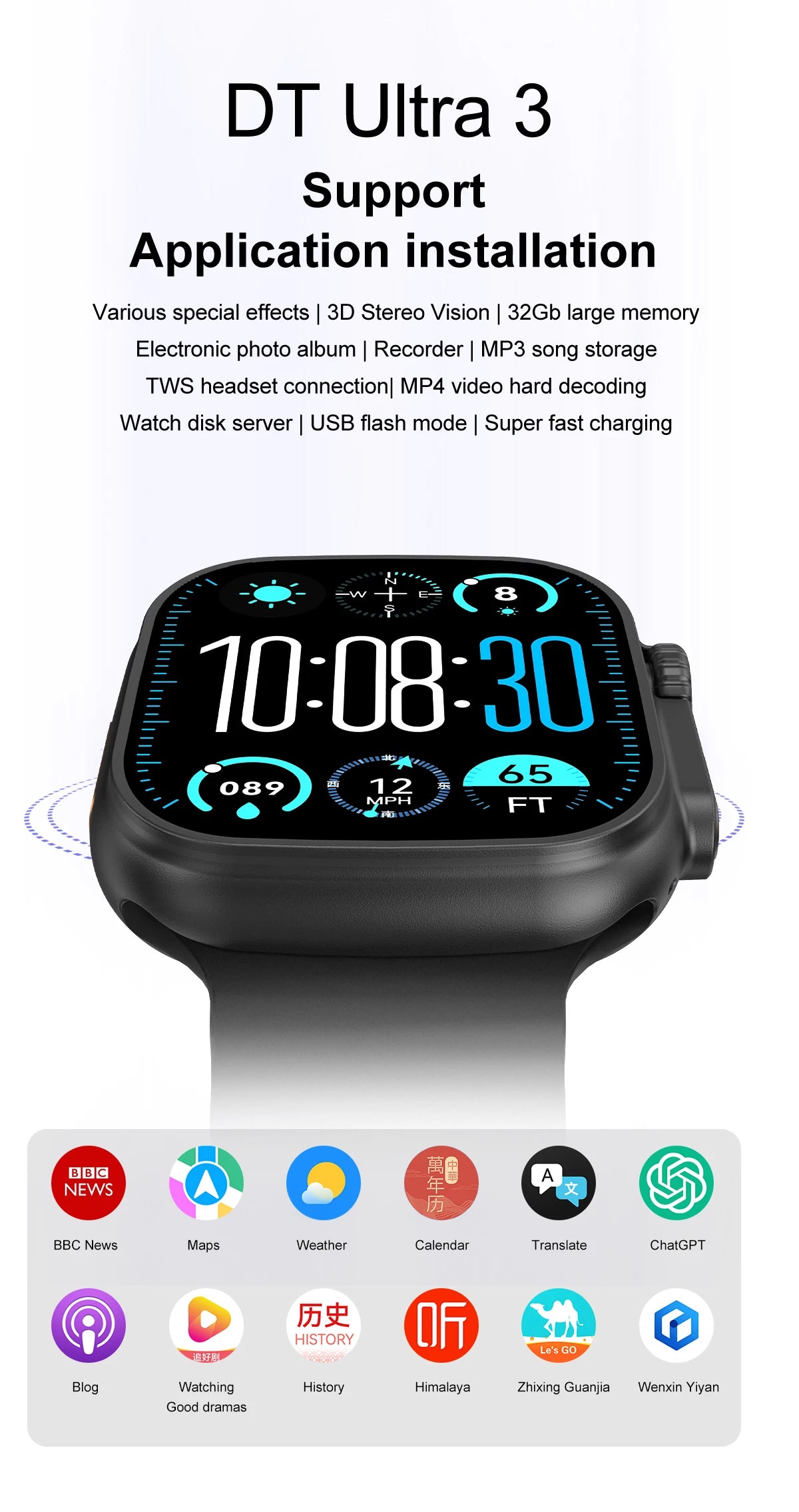2025 New IOS DT Ultra 3 High-End Business Watch 32G Large Memory Album Smartwatch Men Sports Fitness Waterproof Watch Sportwatch