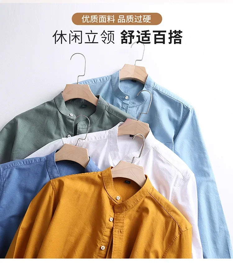 2025 Cotton Stand-up Neck Oxford Spinning Anti-wrinkle Casual  Spring  Autumn New Men's Shirt Jackets  Long Sleeve Shirt Men's