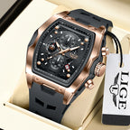 LIGE Quartz Mens Watches Fashion Business Military Wrist Watch For Men Silicone Sport Waterproof Chronograph Square Watch Men