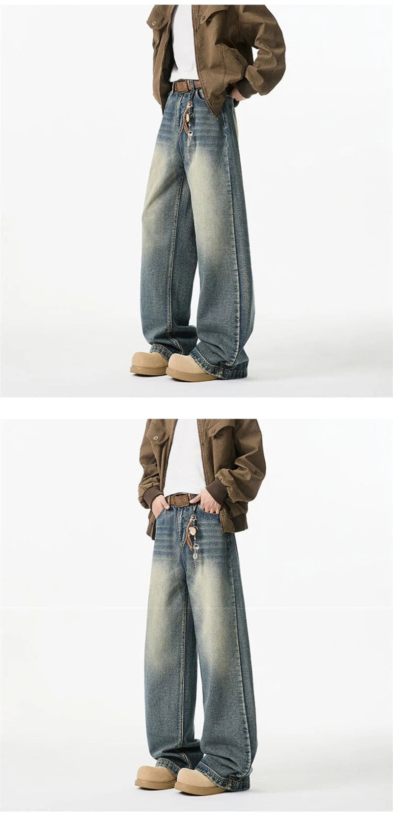2025 New Retro Washed Straight-Leg Jeans For Men High Street Fashion Baggy Denim Pantalones Hombre Hip Hop Distressed Y2K Jean