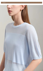 Amii Minimalism 2024 Knit Sweater Women Summer New Solid O-Neck Loose Short-sleeved Wool Casual Patchwork Chic Tops 12422028