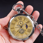 Luxury Gold Moon Phase Without Cover Mechanical Pocket Watch Antique Pendant Pocket Clock High Grade Gifts for Men
