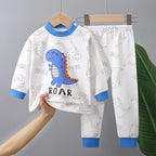 Spring Autumn Sleepwear Kids Comfort Cotton Pajamas Set Durable and Soft Unisex Cartoon Dinosaur for Boy Girl Children Clothes
