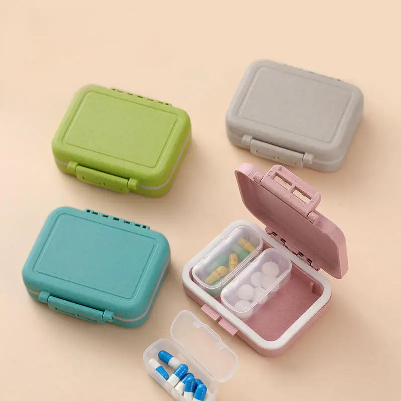 3 Grids Organizer Container For Tablets Travel Pill box With Seal Ring Small Box For Tablets Wheat Straw Container For Medicines